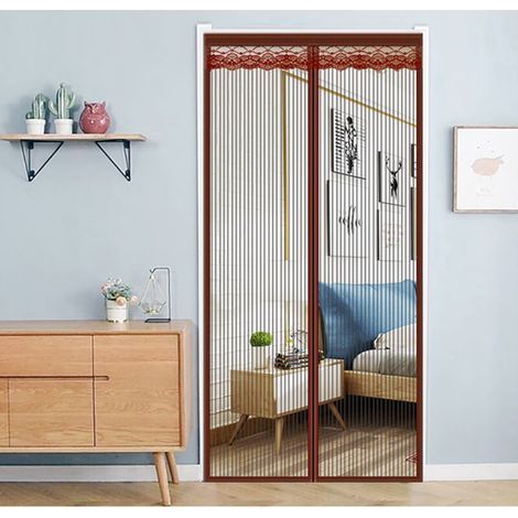 Moustiquaire Porte Fenetre Aimantée Magnetique, Rideaux Anti Mouches pour Porte, Rideaux Toile Insect Ecran, Moustiquaire Baie Vitree Coulissante, Magnétique Moustique Sans Perçage,Brun 140x220cm (1/3)