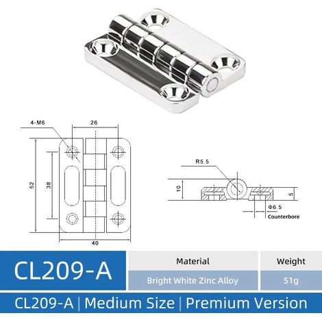 (CL209-A-ZABW-ZY) Charnière CL209 en acier inoxydable, charnière pour armoire industrielle, charnière pour armoire électrique en alliage de zinc (1/5)