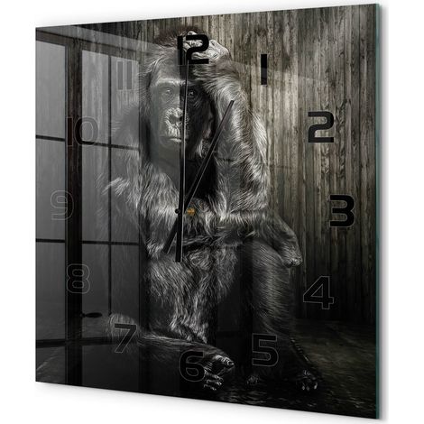 Grande Horloge Murale Carrée Originale en Verre Silencieuse Design Moderne Salon Gorille 60x60 cm (1/5)