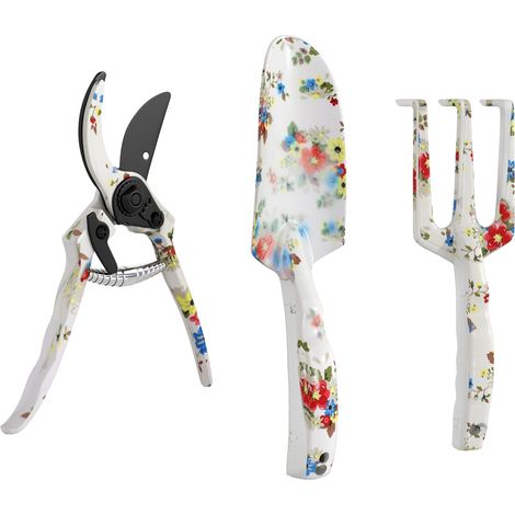 Ensemble d'outils de jardinage 3 pièces en aluminium avec sécateur, truelle de jardin, râteau à main, idéal pour taille