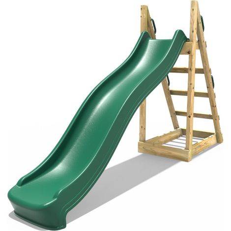 Rebo Children's Free Standing Garden Wave Water Slide with Wooden Platform - 8ft Dark Green (1/5)
