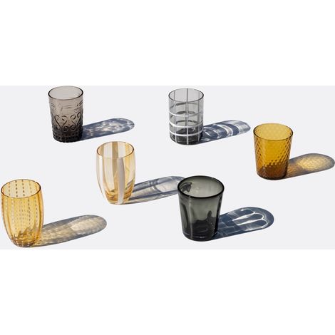 Set 6 Tumbler Bicolore Collezione Melting Pot in Vetro Decorato - Ambra e Grigio - Zafferano