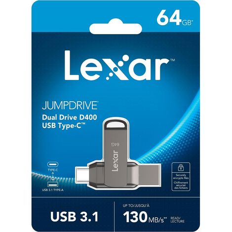Lexar JumpDrive LJDD400064G-BNQNG lecteur USB flash 64 Go USB Type-C 3.2 Gen 1 (3.1 Gen 1) Gris (1/5)