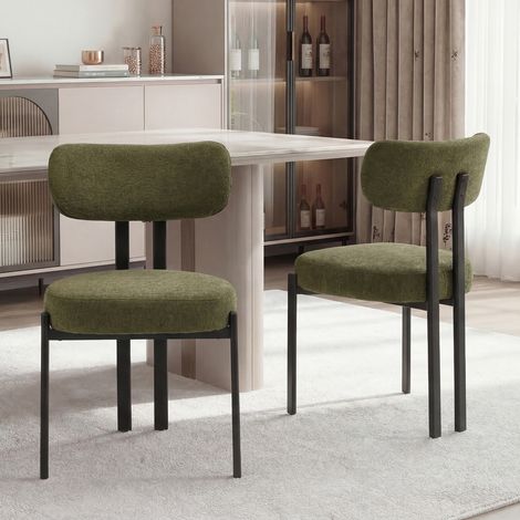 Wahson Lot de 2 Chaises en Chenille—Chaises Salle à Manger avec Pied Métal, Chaise de Cuisine Confortable Pour Cuisine, Vert (1/5)