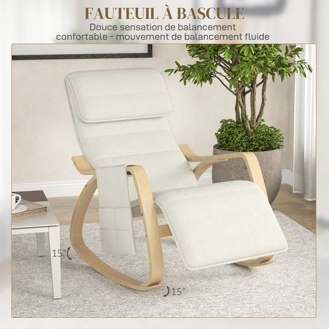 Fauteuil relax bascule allaitement repose-pieds réglable poche latérale appui-tête blanc crème (1/5)