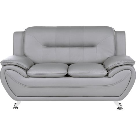 2 Seater Sofa Grey Vegan Eco Leather Loveseat Arms Silver Metal Legs Easy Clean Modern Glam Style Living Room LEIRA (1/5)