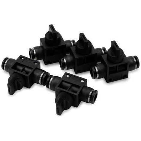 Lot de 5 tubes de 10 mm de diamètre extérieur, vanne à bille, contrôle du débit d'air, raccord union pneumatique droit à connexion rapide (1/5)