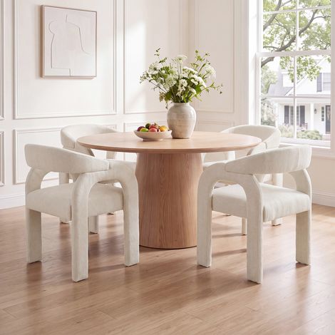 Wahson Chaise de Salle à Manger en Chenille Chaise de Cuisine Lot de 4 avec Dossier Incurvé, Chaise Dîner Moderne pour Cuisine/Salle à Manger, Blanc