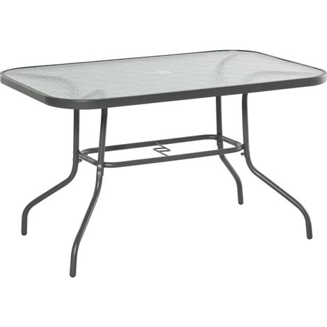 Tavolo da giardino rettangolare grigio 120 x 80 x 70 cm con foro per ombrellone (1/5)
