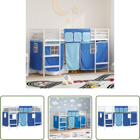vidaXL Vorhänge -  Kinder Loft Bettgestell mit Vorhängen Weiß und Blau 75 x 190 cm