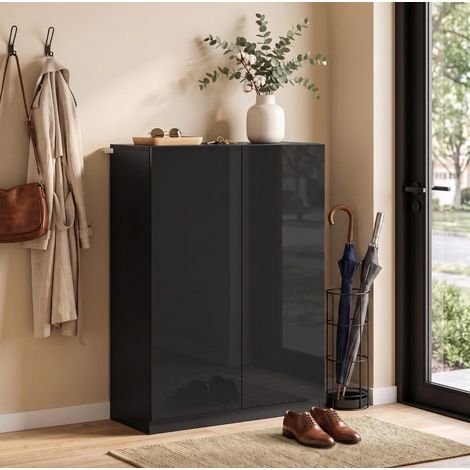Scarpiera 72x34,5x103 cm con 5 livelli e ante a chiusura ammortizzata, per ingresso, MDF nero (1/5)
