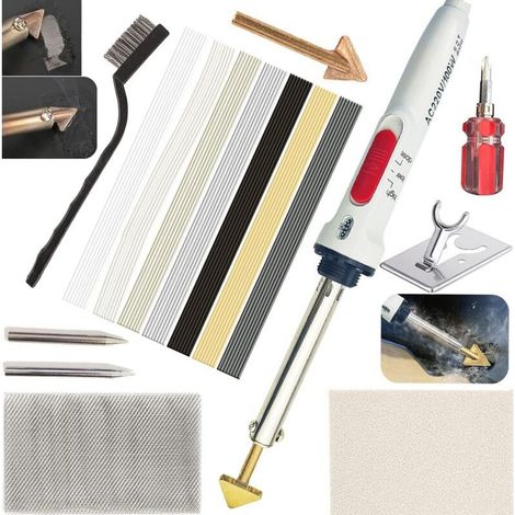 Kit de soudage plastique 100W, kit de réparation plastique 2 en 1 avec 7 types de baguettes de soudage, 56 embouts et 4 pointes de fer à souder, pour pare-chocs de voiture. (1/4)