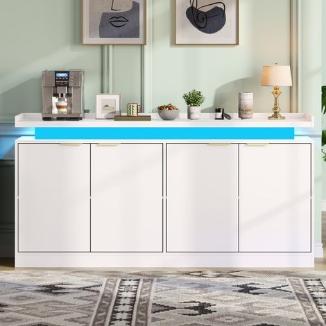 Credenza con LED RGB a 4 ante, mobile da cucina bianco in MDF, 160 x 39 x 83 cm, OKWISH (1/5)