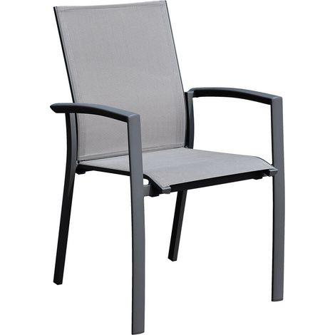 Sedia da Giardino con Braccioli in Alluminio e Textilene Antracite e Grigio Chiaro