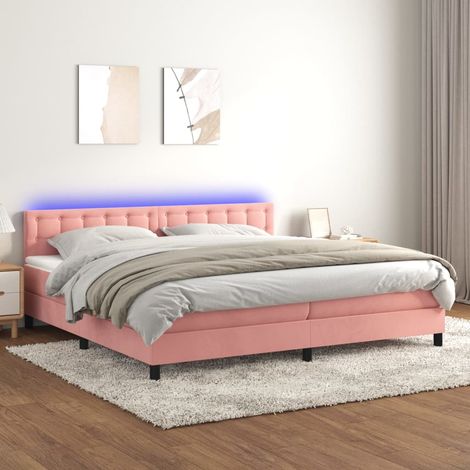 Sommier tapissier et matelas confortable pour Lit adulte,Ensemble Sommier + Matelas et LED Rose 200x200 cm Velours -BV74348 (1/5)