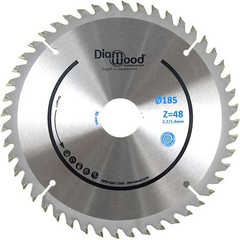 Diamwood – Lame de scie circulaire 185 mm – Alésage 30 mm – 48 dents – Pour bois tendre, exotique, MDF, mélaminé – Denture alternée 10°
