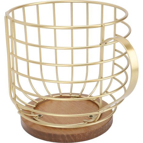 Porta capsule di caffè in ferro di grande capacità e salvaspazio con base in legno organizer per capsule di caffè per la casa lingotto dorato con coperchio. (1/5)