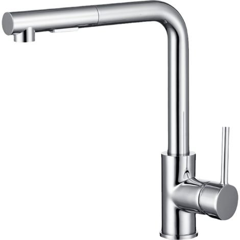 Robinet Cuisine, Mitigeur Cuisine avec Douchette Extractible, 2 Modes de Pulvérisation et Pivotante à 360°, En Forme de L Acier Inoxydable Monolevier Robinet Evier, Chrome Poli (1/5)