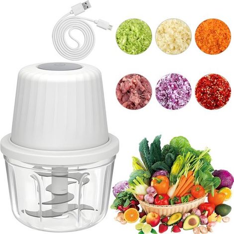Hachoir électrique – 6 lames inox – 400 ml – Oignons et légumes – Ustensile de cuisine – Rapide et efficace (1/5)