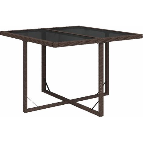 vidaXL Mesa de jardín ratán sintético y vidrio marrón 109x107x74 cm (1/2)