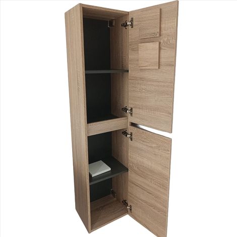 Eiffel Art Construction – Colonne de salle de bain suspendue en bois miel – Largeur 35 cm – 2 portes avec amortisseurs – Pré-monté pour installation rapide (1/3)