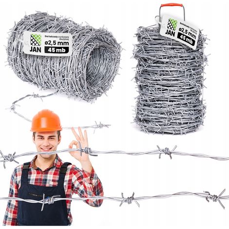 Fil barbelé galvanisé, double brin, 2,5 mm, rouleau de 45 m, tranchant, pour champs et vergers