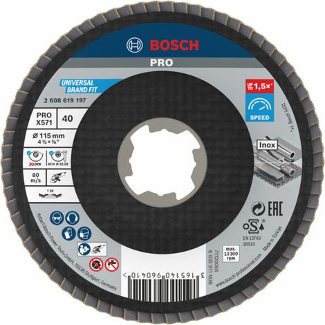 Fächerschleifscheibe X-LOCK BfM X571 D.115mm Körnung 40 abgew. m.Fibertragplatte