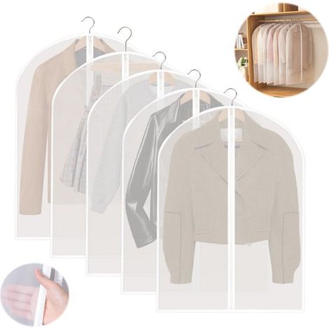Lot de 5 housses à vêtements - Housses à vêtements zippées - Housses transparentes - Housse de penderie - 60 x 80 cm - Semi-transparentes et anti-poussière pour manteaux et chemises dans le placard (1/5)