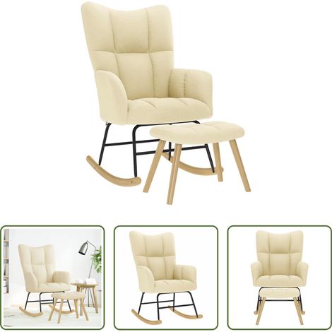 Fußhocker - Schaukelstuhl mit Fußhocker Creme Stoff (1/5)