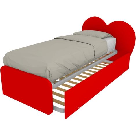 Letto singolo a cuore "Cupidor" con secondo letto estraibile - Rosso