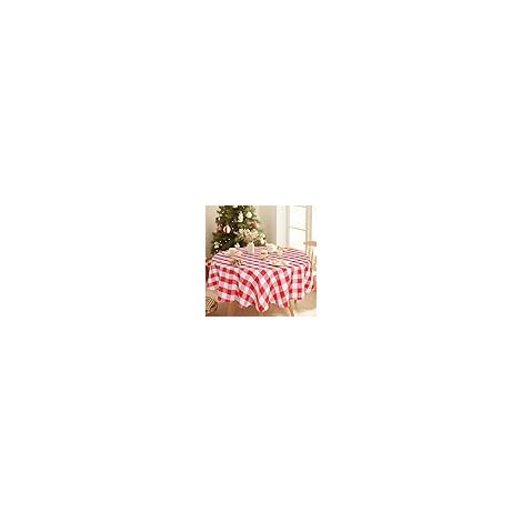 Nappe à Carreaux Tissu, Ronde 140cm, Lavable, Anti-Taches, Imperméable, pour l'extérieur, Pique-Nique, Salle à Manger, Jardin, Mariage, Rouge et Blanc (1/5)