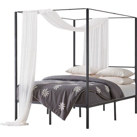 VEVOR Cadre de Lit a Baldaquin Full Size, Cadre a Quatre Colonnes en Metal, Support a Lattes en Acier Robuste, avec Espace de Rangement sous le Lit, Pas Besoin de Sommier a Ressorts, Maison, Noir