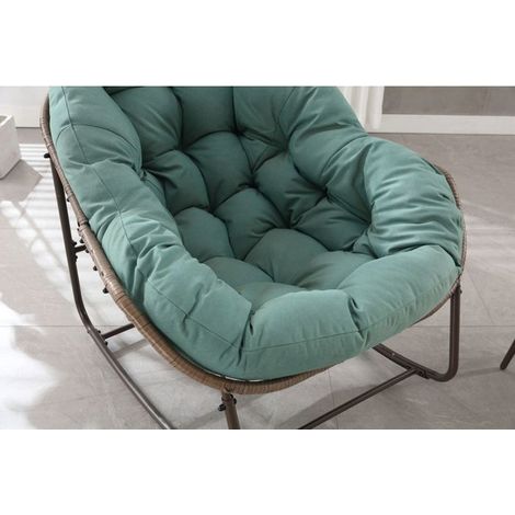 Fauteuil de jardin à bascule osier tressé grand format coussin épais vert clair usage intérieur et extérieur (1/5)