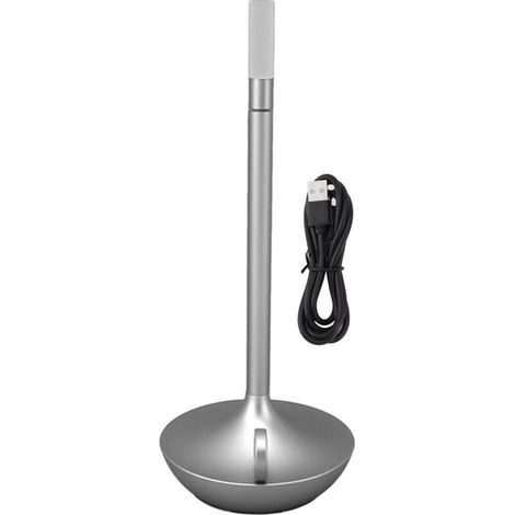 Innovative candle-shaped cordless table lamp, 3 brightness levels, dimmable rechargeable LED desk lamp, silver (1/5)