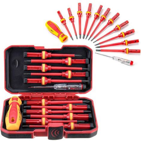 13 pièces Kit Tournevis Isolé VDE, Coffret Tournevis Aimanté Electricien, Jeu de Tournevis Torx Interchangeables avec Testeur de Tension, Outils de Réparation Manuels Durables (1/5)