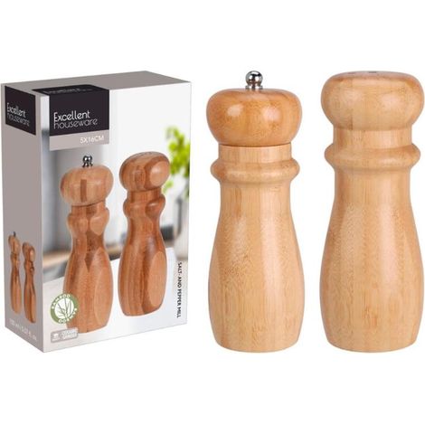 EXCELLENT molinillo bambu sal + pimienta 16x5 cm , Molinillo de bambú sal + pimienta 16 x 5 cm, un accesorio de cocina práctico y decorativo diseñado para moler sal, pimienta u otr
