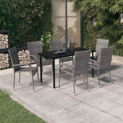 vidaXL Juego de comedor para jardín 7 piezas gris y negro (1/5)