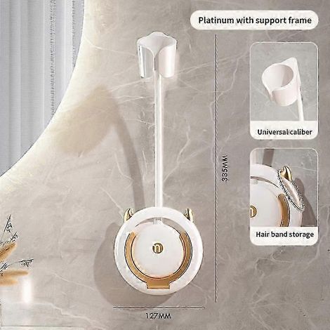Support mural auto-adhésif pour sèche-cheveux, sans perçage, angle réglable, libère vos mains et constitue un élément de rangement indispensable dans la salle de bain. (1/5)