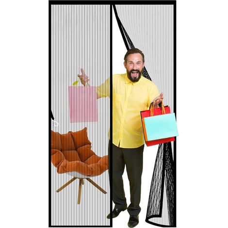Mosquitera magnética para puertas y ventanas, 125 x 255 cm, protección contra mosquitos e insectos, cierre automático, desmontable, color negro. (1/5)