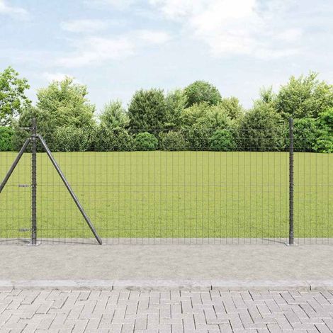Zaun mit Pfosten Grau 1 x 10 m Stahl und PVC