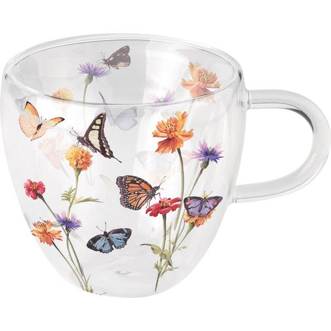 Tasse à thé en verre double paroi jardin des papillons 200 ml