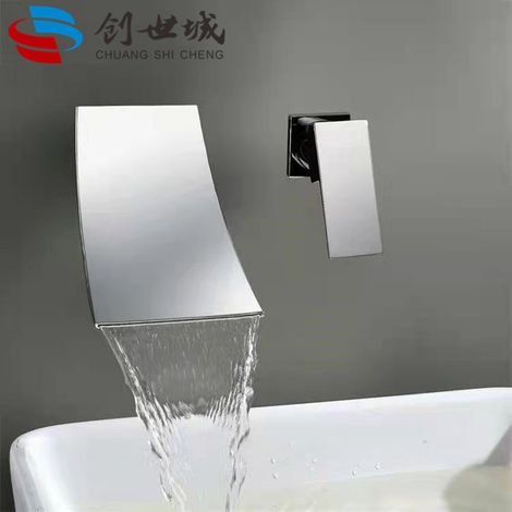 Robinet cascade encastré tout cuivre de style nordique pour lavabos et éviers, avec jet d'eau chaude et froide intégré - modèle électroplaqué