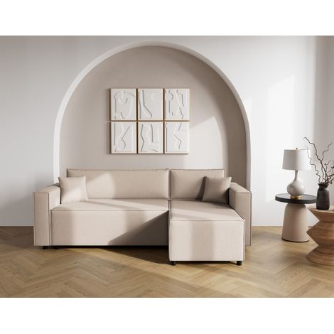 Bestmobilier – Canapé d'angle réversible 4 places convertible – Coffre de rangement – Tissu texturé – Dimensions 235x137cm – Confort optimal (1/5)
