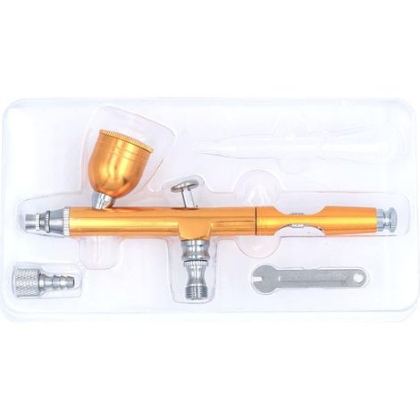 Pistolet aérographe à double action, à alimentation par gravité, avec buse de 0,3 mm, pinceaux de décoration de gâteaux pour manucure et ongles, avec clé et paille (1/5)