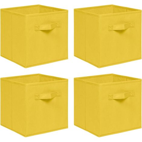 Foldable Storage Boxes,Non-Woven Fabric Storage Box Set,Storage Drawers for Cube Storage Unit,26.5x26.5x28 cm (Bright Yellow, Set of 4)