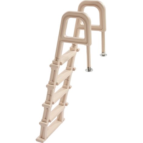 Mophorn Poolleiter mit 5 Stufen und doppelseitigem Handlauf, Einstiegshilfe mit einer Tragkraft von 136 kg, geeignet für Einbau- und Aufstellpools für verschiedene Terrassenoberflächen, Farbe: Taupe (1/5)