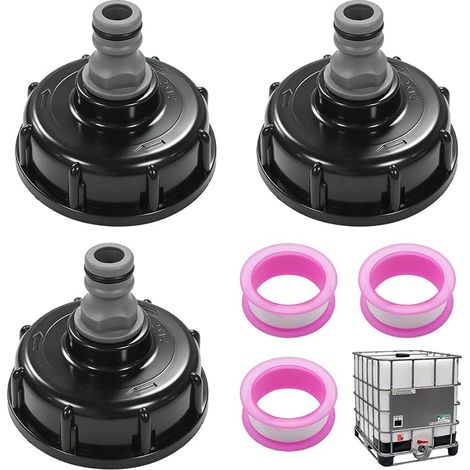 3 Pièces S60x6 IBC Bouchon de Réservoir, 1/2 Pouce, Noir, Gris (1/5)