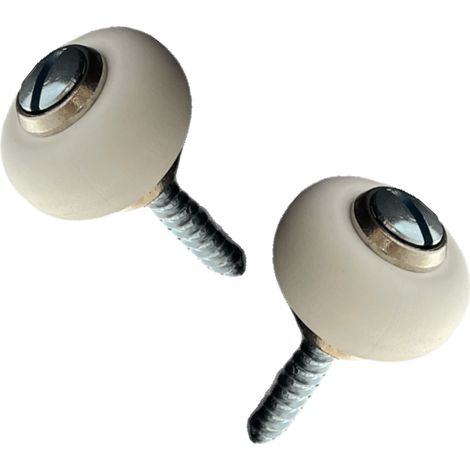 Lot de 2 butoirs MADE IN FRANCE couleur nickelé avec vis. Corps en zamak et bague amortisseur blanche en élastomère. Diamètre 30mm, hauteur 22mm. (1/4)