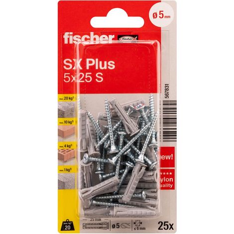 Cheville Nylon Sx Plus 5x25 Avec Vis Blister X25 - Fischer (1/3)