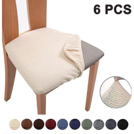 6-teiliges Set Stuhlsitzbezüge aus Stretch-Jacquard, abnehmbare Stuhlsitzkissen (Beige) (1/5)
